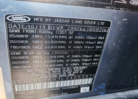 2020 Land Rover Discovery Se z USA, uszkodzony, nr VIN SALRG2RV1L2425287